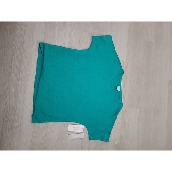 Chico's 100% Linen 1 S Easy Care Tee Light Aqua Blue Beach Summer Beach Coastal - Picture 2 of 7